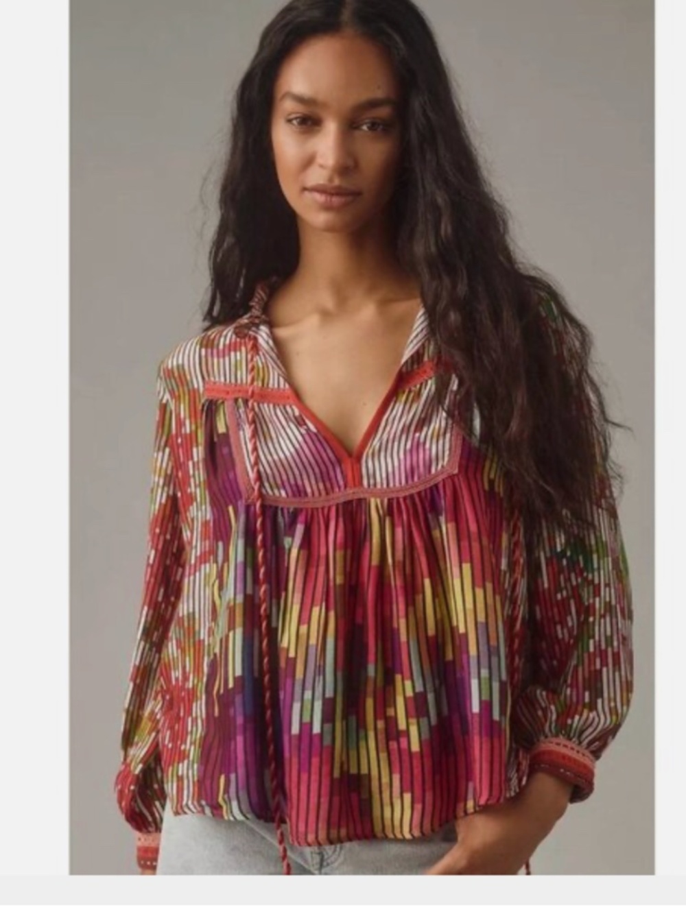 Anthropologie Conditions Apply Inreiza Colorful Rainbow Boho Peasant Blouse Top